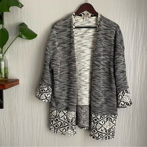 Davina Women Black White Open Front Cardigan Sweater 3/4 Sleeve Size XL